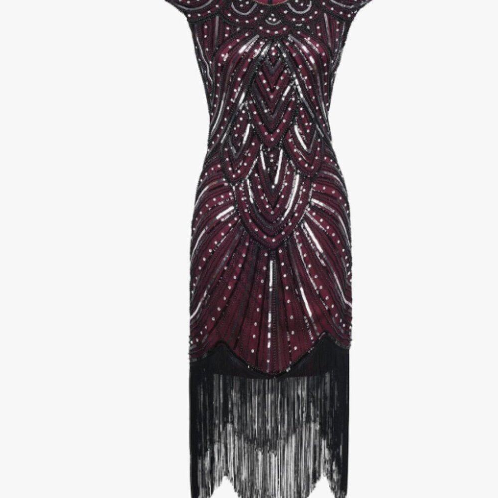 Flapper Art Deco 20s Black and Red Beaded and Sequined Dress size small